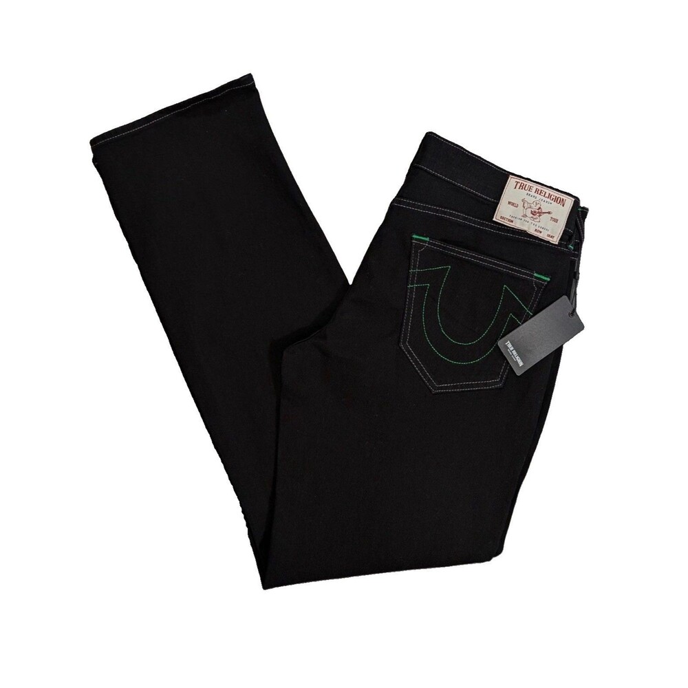 New True Religion Ricky SN Flap Relaxed Straight Jeans Men`s Size 38x34 Black